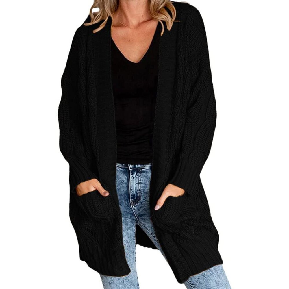 Women's Plus Size Cable Knit Cardigan Sweater Long Sleeve Pockets Casual